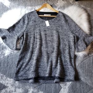 ANN TAYLOR LOFT TWEED BELL SLEEVE BLOUSE SIZE XL